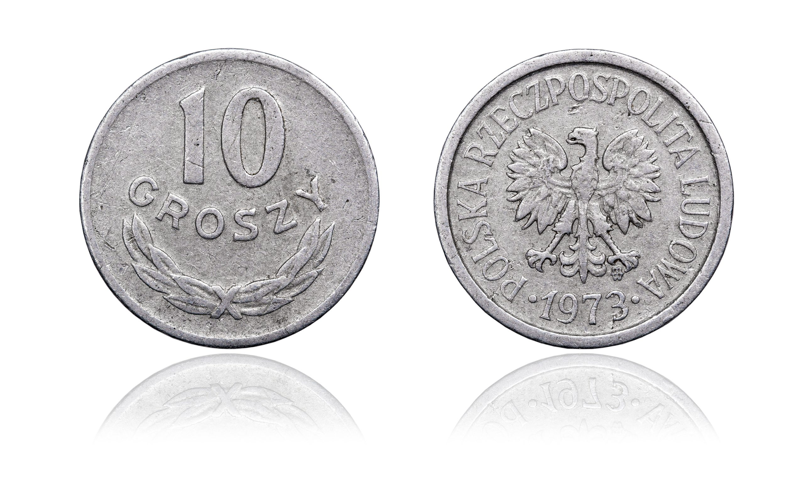 Moneta 10 groszy 1973 ze znakiem mennicy pod łapą orła